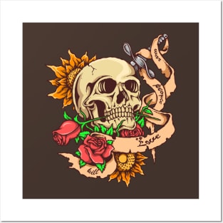 Skull With Roses Posters and Art